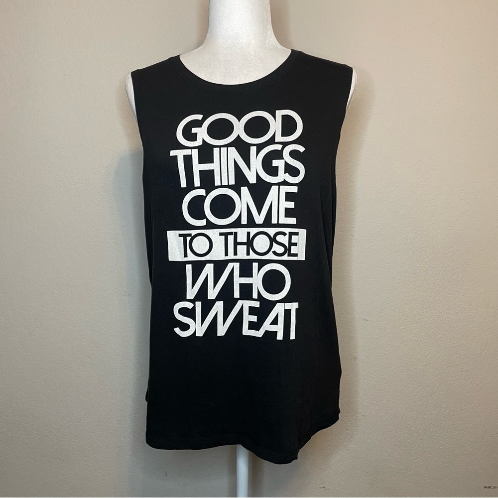 FIT Good Things Come To Those Who Sweat Black Sleeveless Tank Size Large